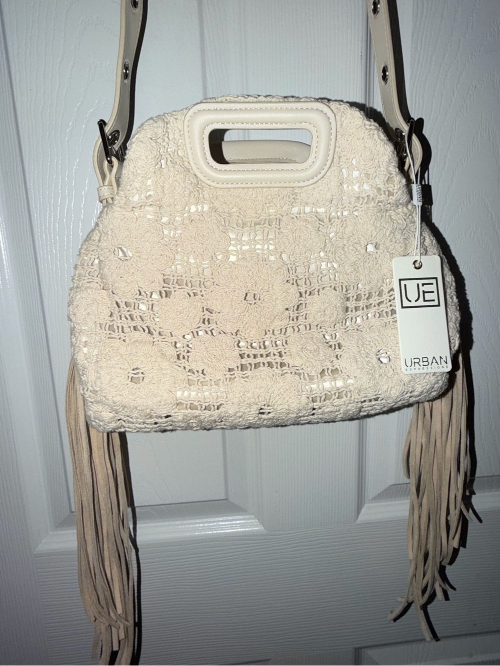 Urban Expressions Cream Crochet Fringe Crossbody Bag